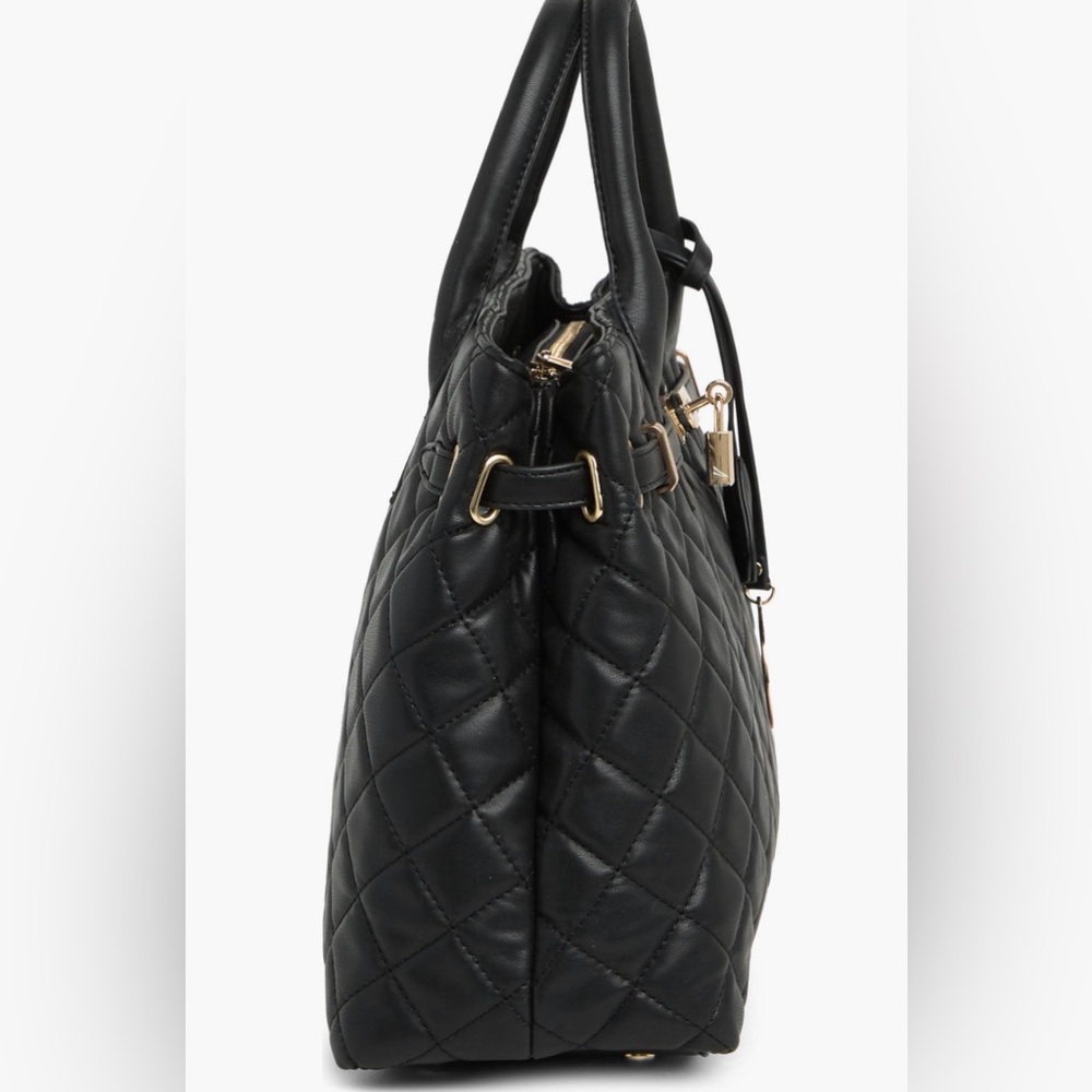 NWTđź’ŽBadgley Mischka Diamond Black Quilted Handbag Tote Purse w Lock Retail $139 - Picture 4 of 8